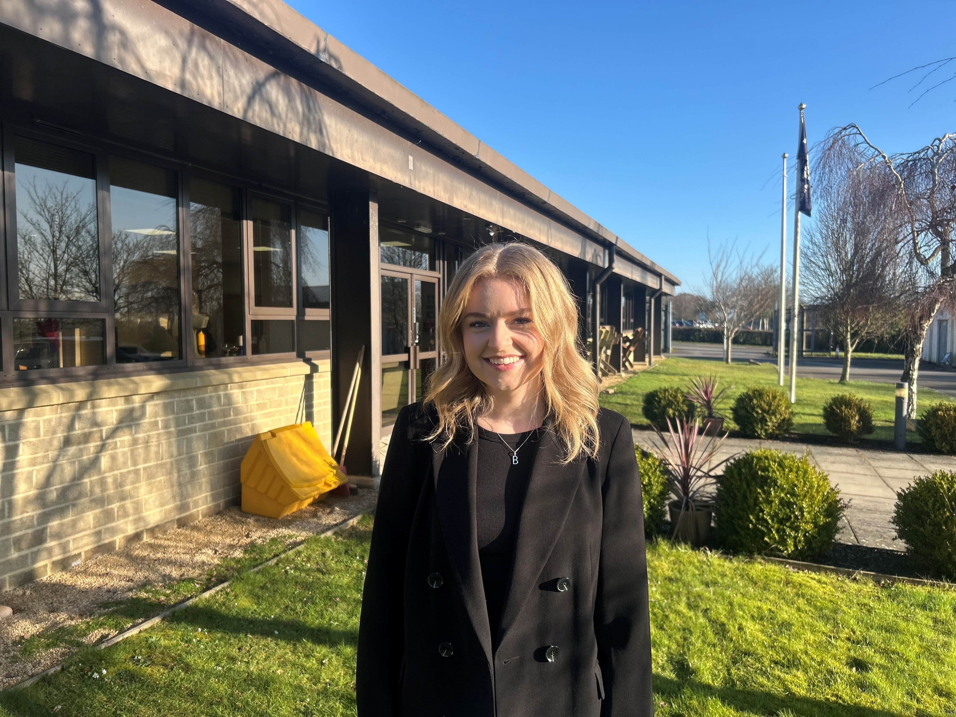 Briony Farmer Outside Douglas Bader House