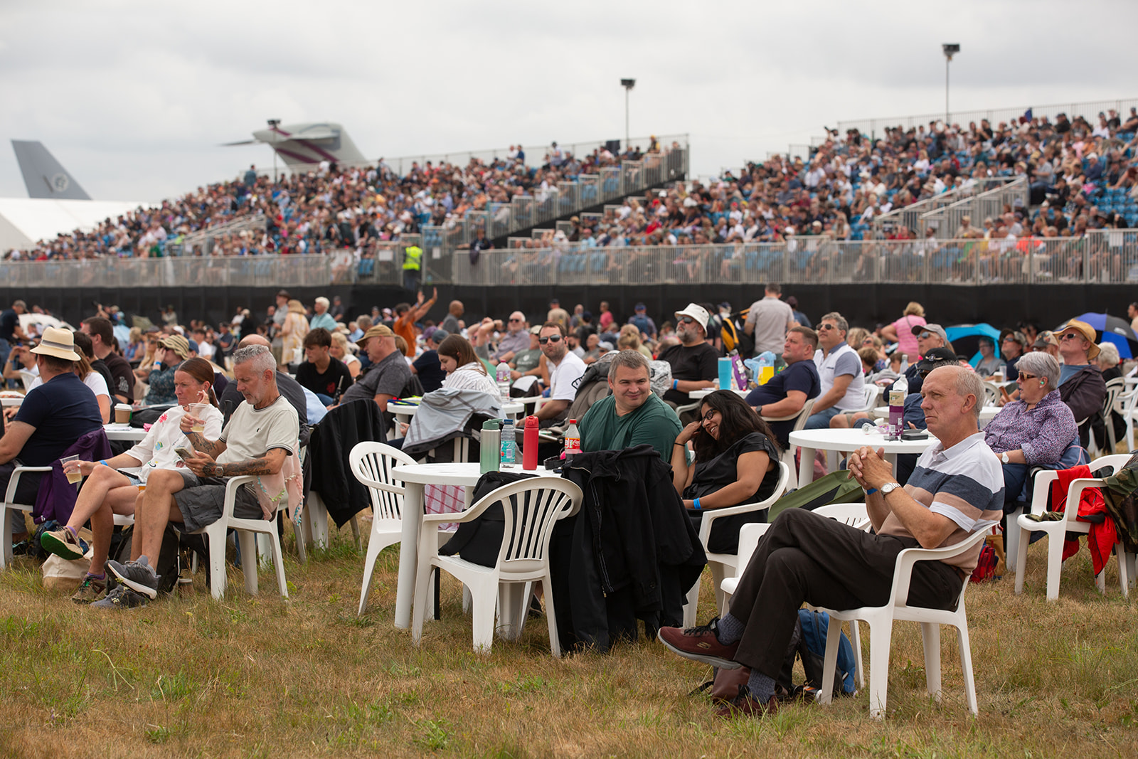 View of the Viewing Village Garden at RIAT25 with the Viewing Village Grandstand in the background.